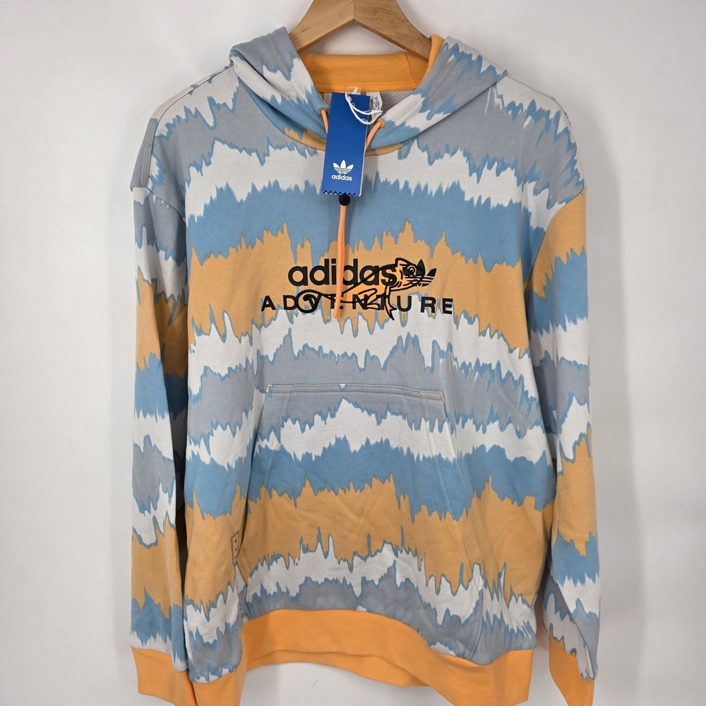 Adidas Adventure ADV AOP Hoody Mens Medium Hazy Orange Blue Wave Print‎ NWT